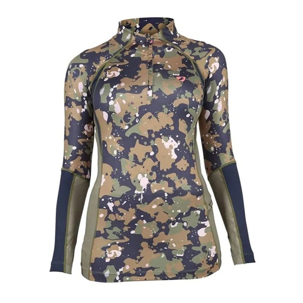 Aubrion Shires Equestrian Kids Camo Base Layer Top 1/4 Zip Size 7-8 Yrs